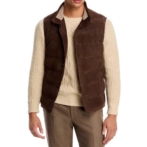 PETER MILLAR Jacket Mens Medium Brown Button Up Vest 100% Suede CORDOVA $1495 - Picture 2 of 14